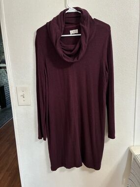 Loft Lou & Grey Cozy Cowl Neck Sweater Dress - Burgundy L